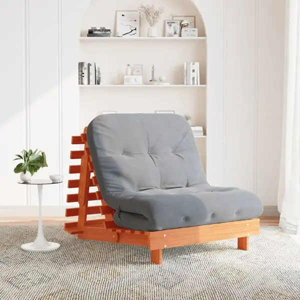 Gossi canapea futon cu saltea, maro, 90x206x11 cm, lemn masiv de pin