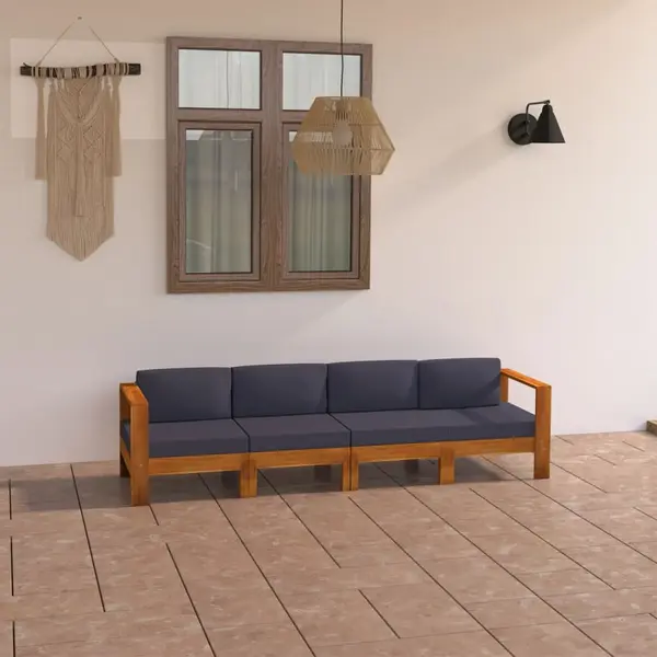 Gossi canapea gradina 4 locuri, cu perne gri inchis, lemn acacia