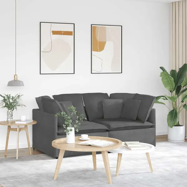 Gossi canapea modulara cu perne, gri inchis, tesatura velur