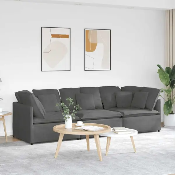Gossi canapea modulara cu perne, gri inchis, tesatura velur