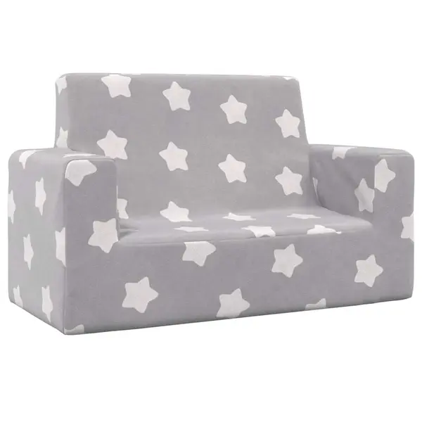 Gossi canapea pentru copii 2 locuri, gri deschis cu stele, plus moale