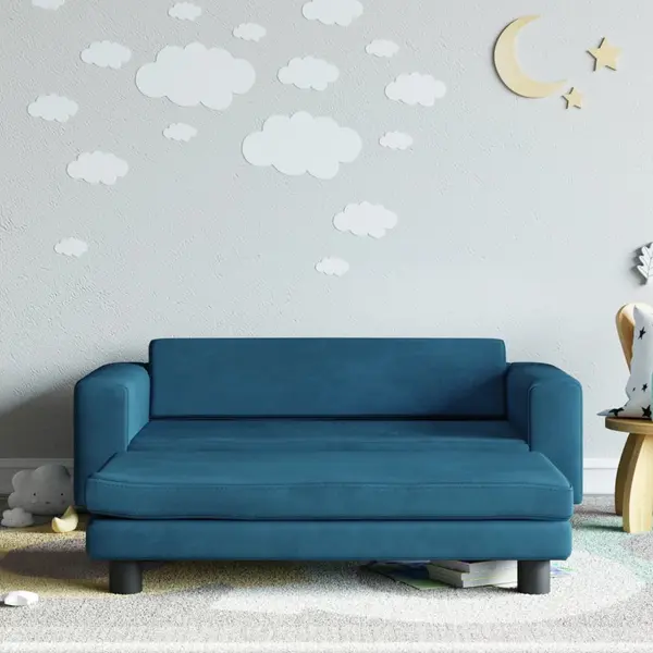 Gossi canapea pentru copii cu taburet albastru 100x50x30 cm catifea