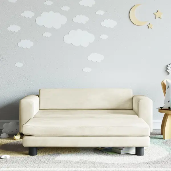 Gossi canapea pentru copii cu taburet crem 100x50x30 cm catifea