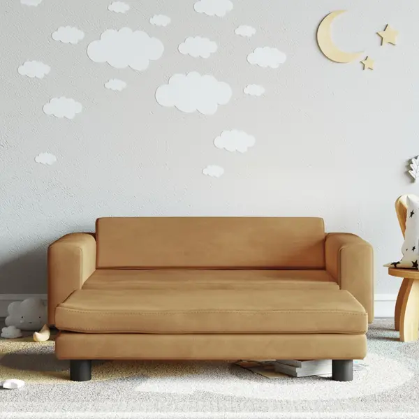 Gossi canapea pentru copii cu taburet maro 100x50x30 cm catifea
