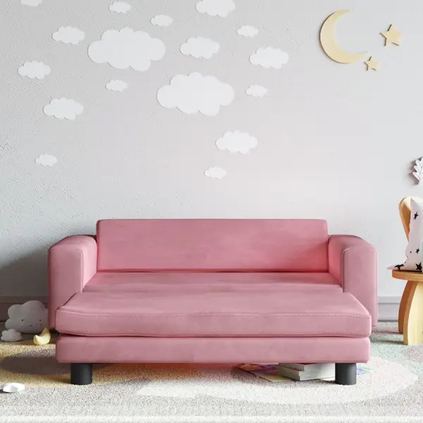 Gossi canapea pentru copii cu taburet roz 100x50x30 cm catifea