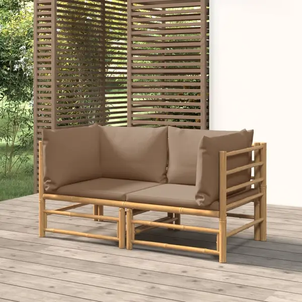 Gossi canapele coltar de gradina, perne gri taupe, 2 buc., bambus