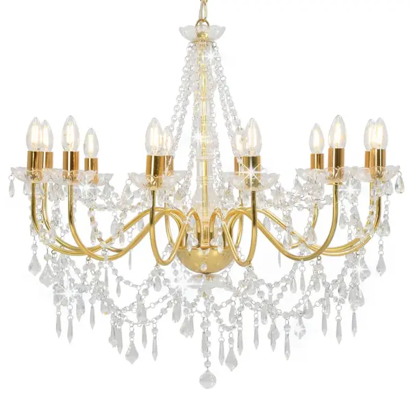 Gossi candelabru cu margele, auriu, 12 becuri e14