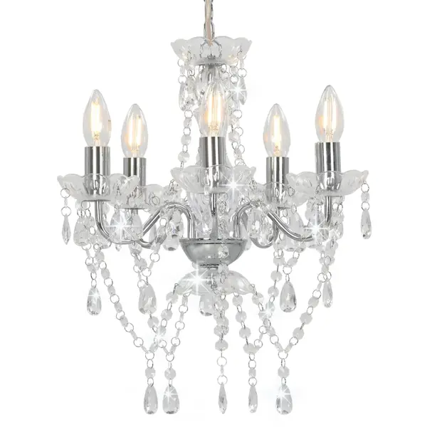 Gossi candelabru cu margele de cristal, argintiu, rotund, 5 x e14