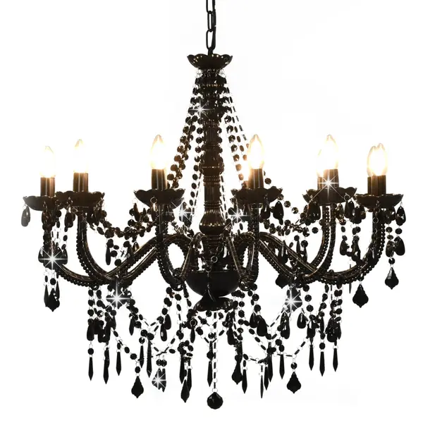 Gossi candelabru cu margele, negru, 12 becuri x e14