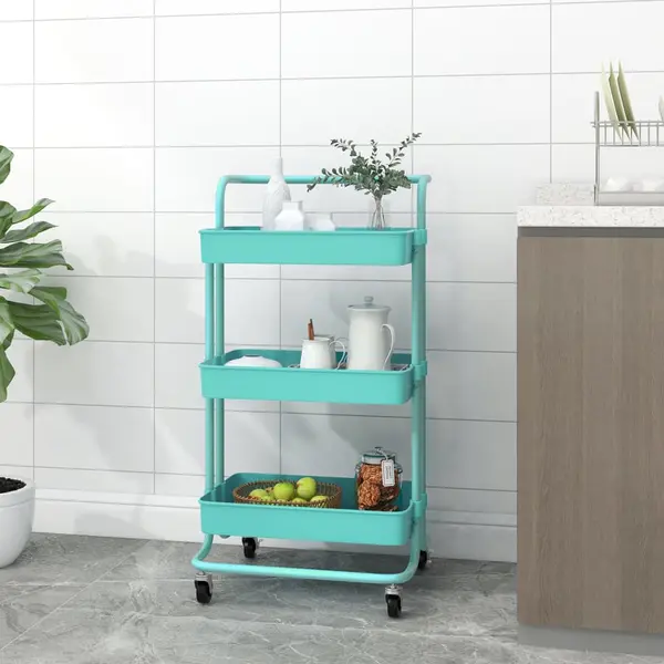 Gossi carucior de bucatarie 3 niveluri turcoaz 42x35x85 cm fier/abs
