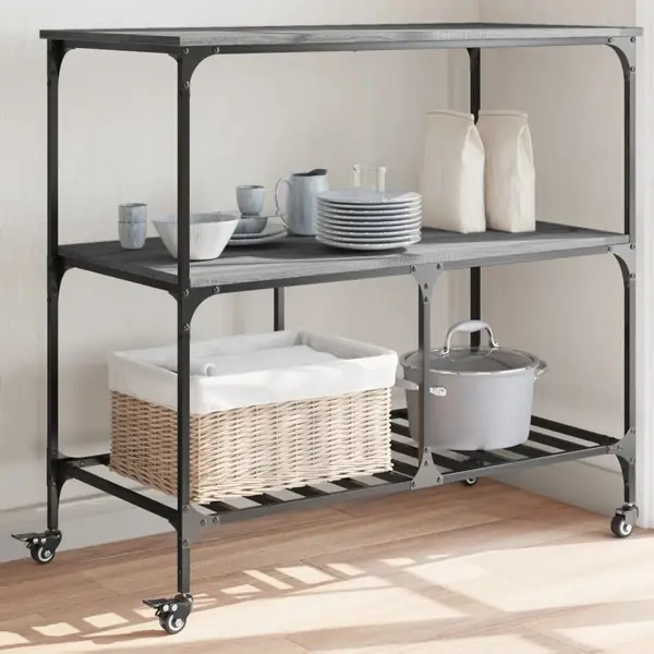 Gossi carucior de bucatarie, gri sonoma, 100x50x95 cm, lemn prelucrat
