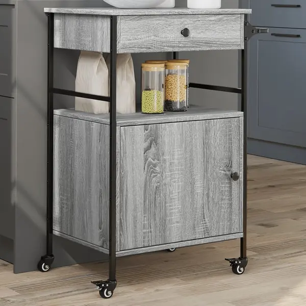 Gossi carucior de bucatarie, gri sonoma, 56x43x89,5cm, lemn prelucrat