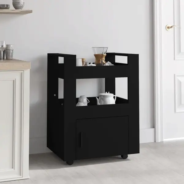 Gossi carucior de bucatarie, negru, 60x45x80 cm, lemn prelucrat