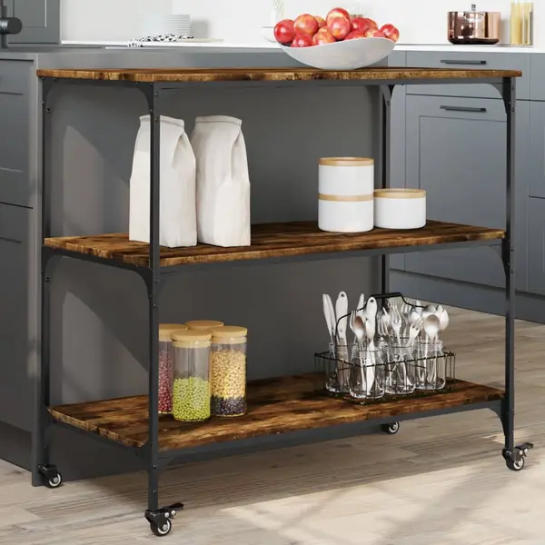Gossi carucior de bucatarie stejar fumuriu 102x50x95 lemn prelucrat