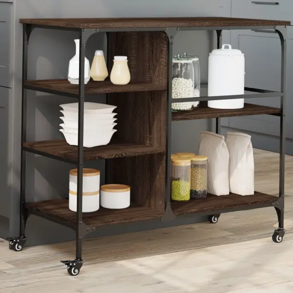 Gossi carucior de bucatarie, stejar maro 100x45x89,5cm lemn prelucrat
