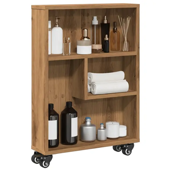 Gossi carucior depozitare ingust, stejar artizanal, 48x13x68 cm, lemn