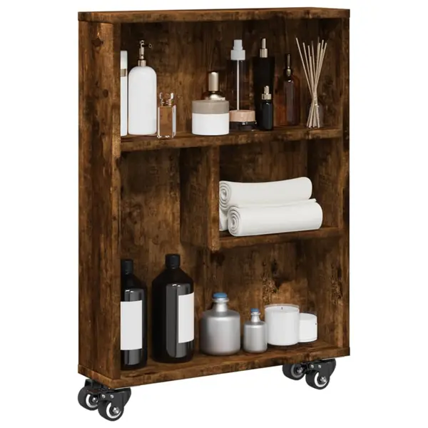 Gossi carucior depozitare ingust, stejar fumuriu, 48x13x68 cm, lemn