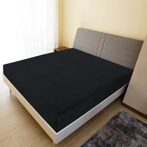 Gossi cearsaf de pat cu elastic, 2 buc., negru, 100x200 cm, bumbac