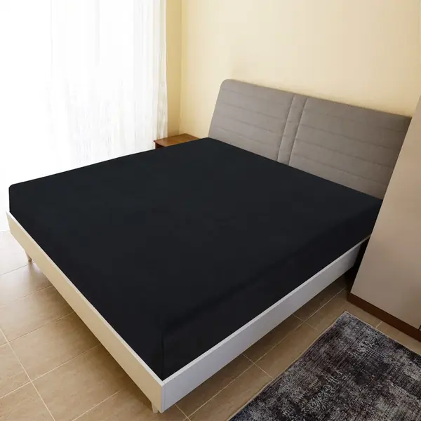 Gossi cearsaf de pat cu elastic, 2 buc., negru, 180x200 cm, bumbac