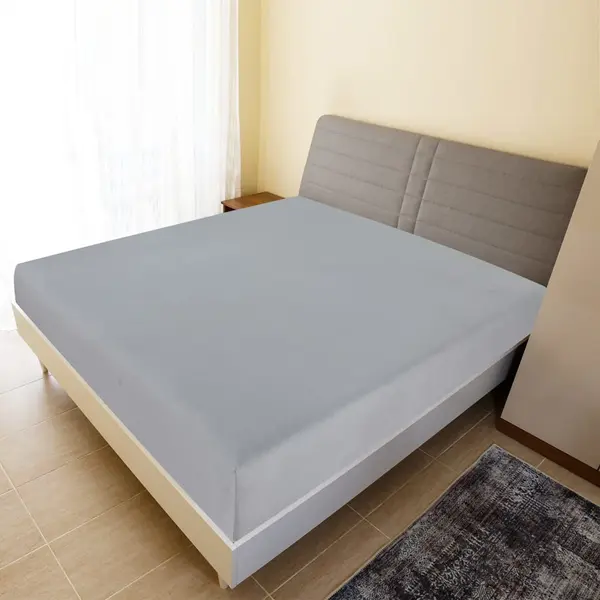 Gossi cearsaf de pat cu elastic, gri, 140x200 cm, bumbac