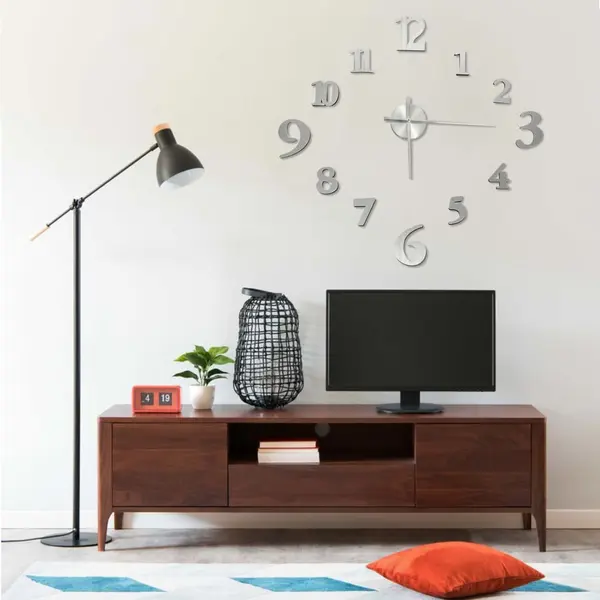 Gossi ceas de perete 3d, argintiu, 100 cm, xxl, design modern