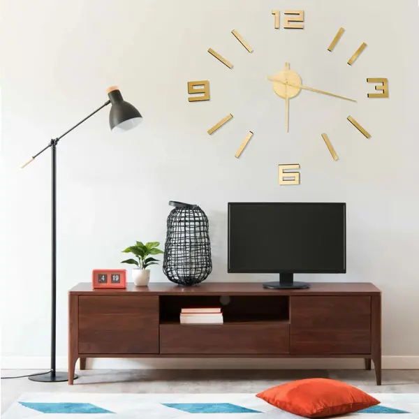 Gossi ceas de perete 3d, auriu, 100 cm, xxl, design modern