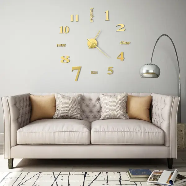 Gossi ceas de perete 3d, auriu, 100 cm, xxl, design modern