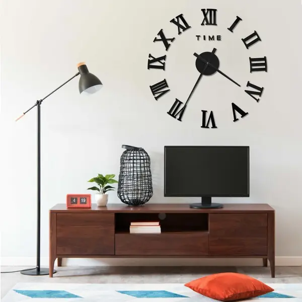 Gossi ceas de perete 3d, negru, 100 cm, xxl, design modern