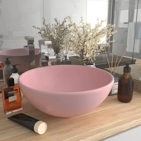 Gossi chiuveta baie lux, roz mat, 32,5x14 cm, ceramica, rotund