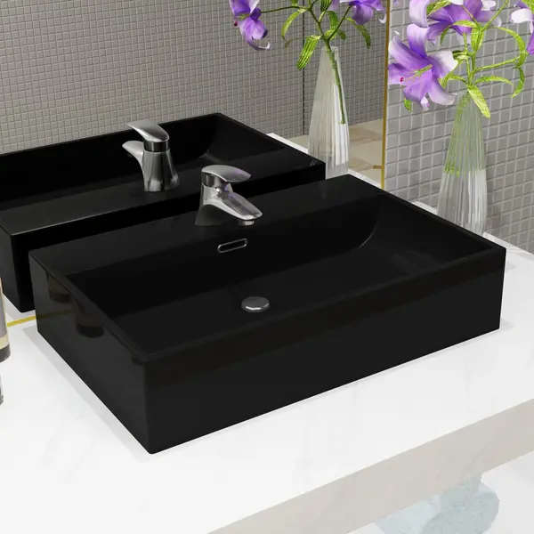 Gossi chiuveta baie, orificiu robinet, ceramica 76x42,5x14,5 cm negru