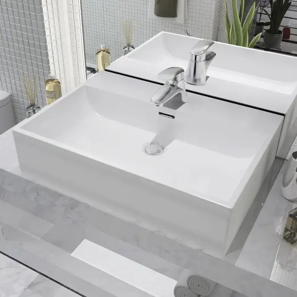 Gossi chiuveta cu orificiu robinet, ceramica 60,5x42,5x14,5 cm, alb