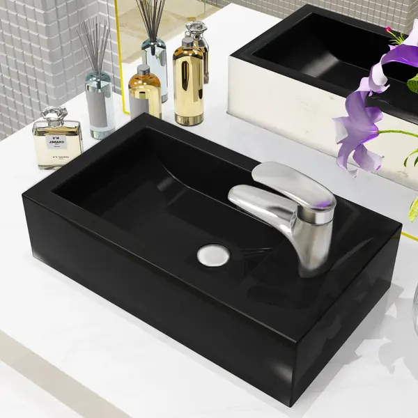 Gossi chiuveta cu orificiu robinet, negru, 46x25,5x12, ceramica