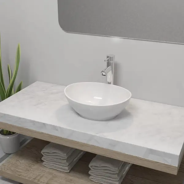 Gossi chiuveta de baie cu robinet mixer, ceramica, oval, alb
