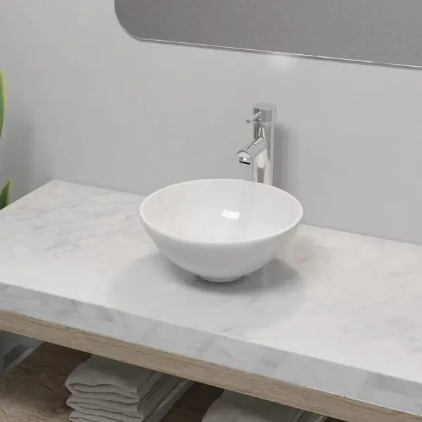 Gossi chiuveta de baie cu robinet mixer, ceramica, rotund, alb