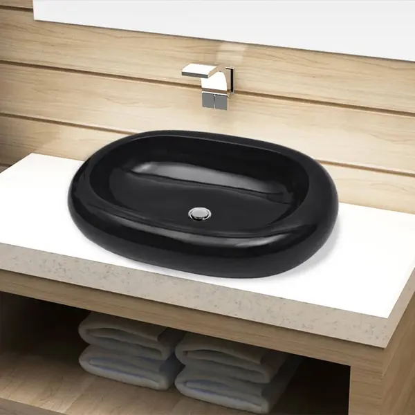 Gossi chiuveta de baie din ceramica, ovala, negru