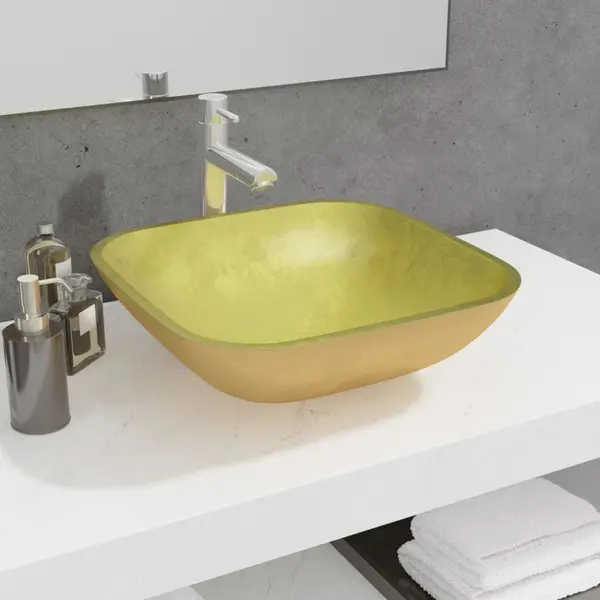 Gossi chiuveta din sticla, auriu, 42x42x14 cm