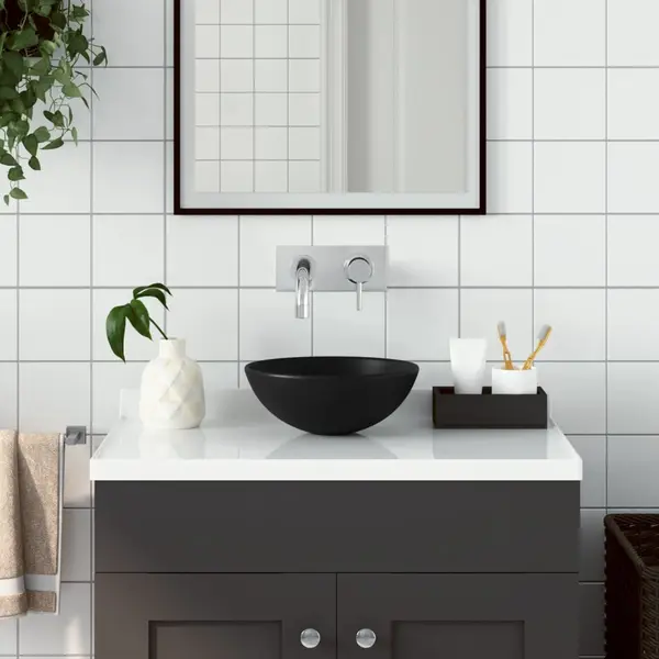 Gossi chiuveta pentru baie, negru mat, ceramica, rotund