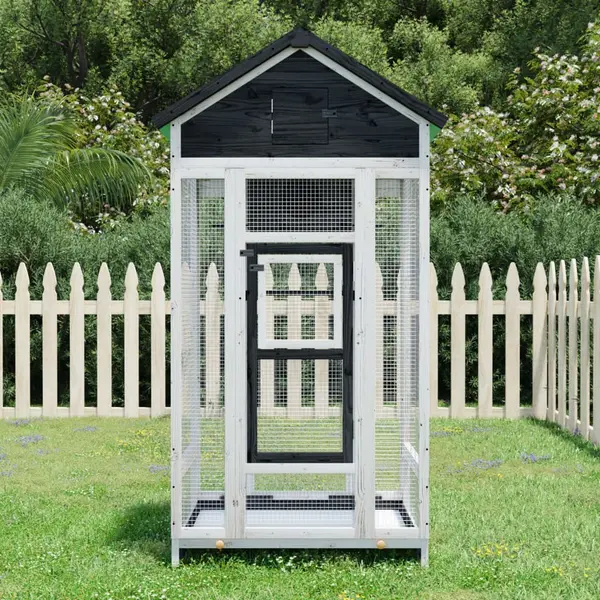 Gossi colivie de pasari, gri, 91,5x53x170 cm, lemn masiv de pin