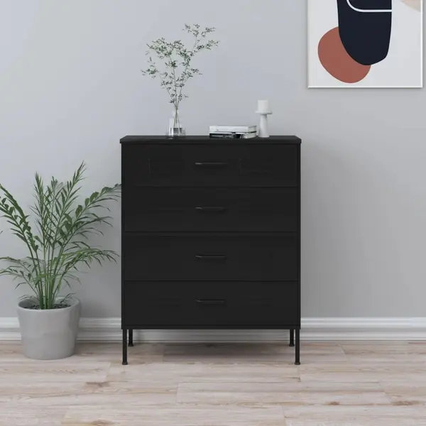 Gossi comoda cu sertare, negru, 80x35x101,5 cm, otel