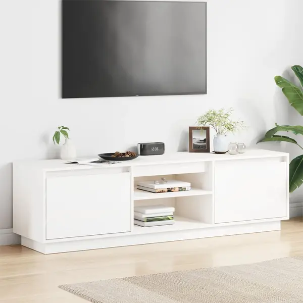 Gossi comoda tv, alb, 140x35x40 cm, lemn masiv de pin