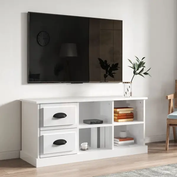 Gossi comoda tv, alb extralucios, 102x35,5x47,5 cm, lemn prelucrat