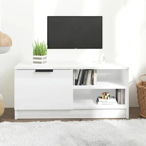Gossi comoda tv, alb extralucios, 80x35x36,5 cm, lemn prelucrat