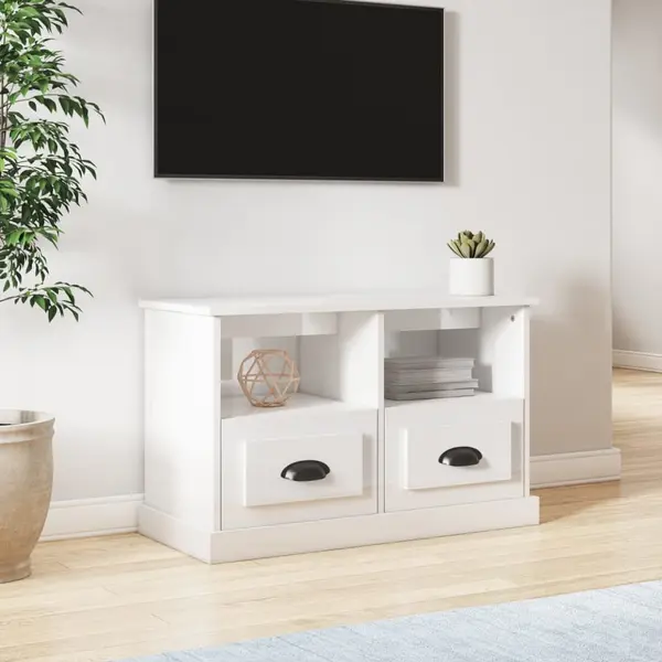 Gossi comoda tv, alb extralucios, 80x35x50 cm, lemn prelucrat