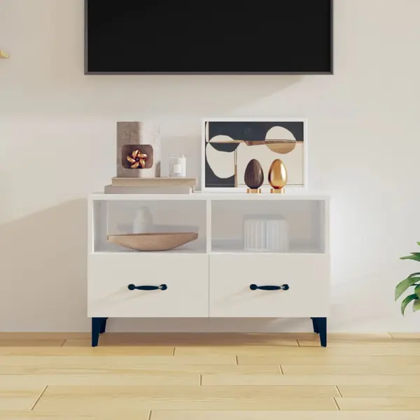 Gossi comoda tv, alb extralucios, 80x36x50 cm, lemn prelucrat