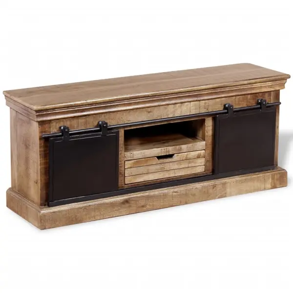 Gossi comoda tv cu 2 usi glisante lemn de mango masiv 110x30x45 cm