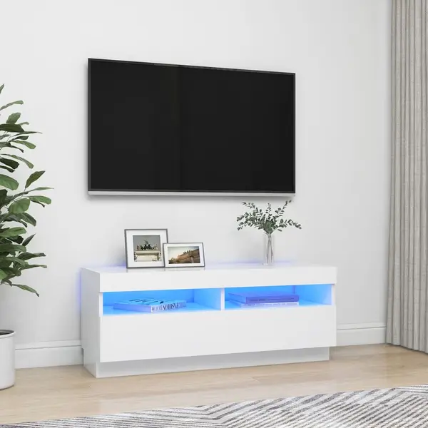 Gossi comoda tv cu lumini led, alb, 100x35x40 cm