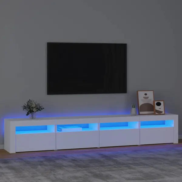 Gossi comoda tv cu lumini led, alb, 240x35x40 cm
