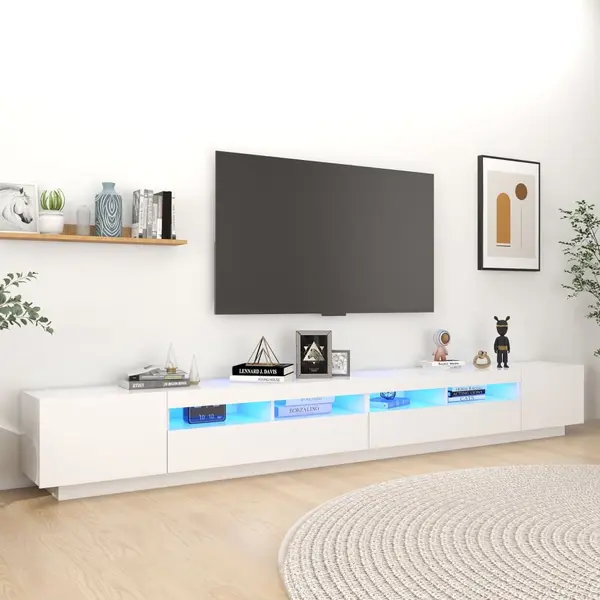 Gossi comoda tv cu lumini led, alb, 300x35x40cm
