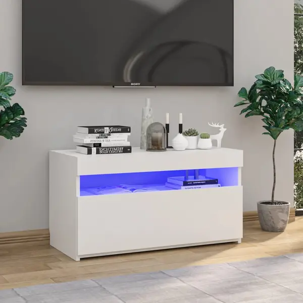 Gossi comoda tv cu lumini led, alb, 75x35x40 cm
