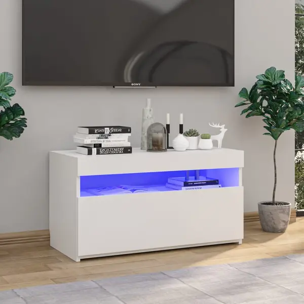 Gossi comoda tv cu lumini led, alb extralucios, 75x35x40 cm